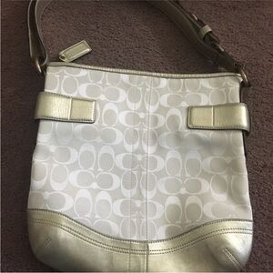 Coach Silver and Cream Shoulder Bag